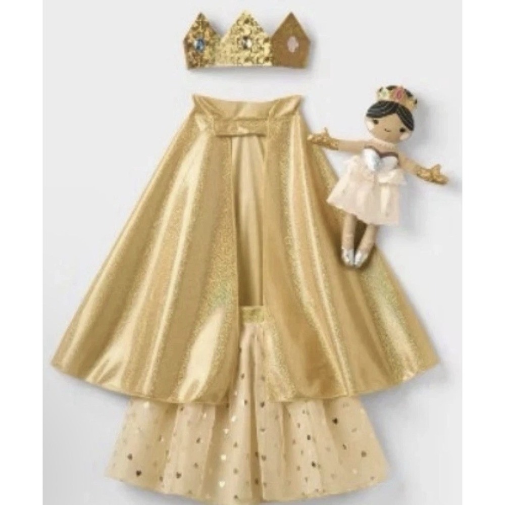 Royalty Dress-Up & Matching Doll 4pc Set - Gold Princess Set by Gigglescape NEW